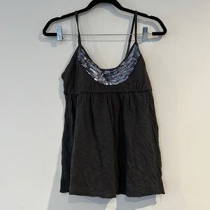 Sound & Matter Grey Babydoll Tank Top with Sequins (M)